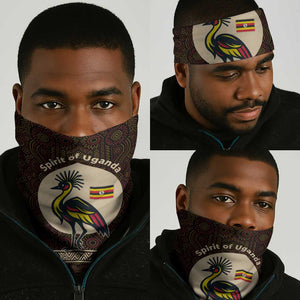 Uganda Neck Gaiter - Grey Crowned Crane and Tribal Pattern Spirit of Uganda Theme TS04