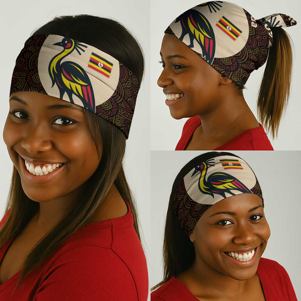 Uganda Neck Gaiter - Grey Crowned Crane and Tribal Pattern Spirit of Uganda Theme TS04