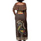 Uganda Off Shoulder Maxi Dress - Grey Crowned Crane and Tribal Pattern Spirit of Uganda Theme