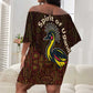 Uganda Off Shoulder Short Dress - Grey Crowned Crane and Tribal Pattern Spirit of Uganda Theme