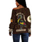 Uganda Off Shoulder Sweater - Grey Crowned Crane and Tribal Pattern Spirit of Uganda Theme