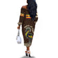 Uganda Off The Shoulder Long Sleeve Dress - Grey Crowned Crane and Tribal Pattern Spirit of Uganda Theme