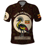 Uganda Polo Shirt - Grey Crowned Crane and Tribal Pattern Spirit of Uganda Theme