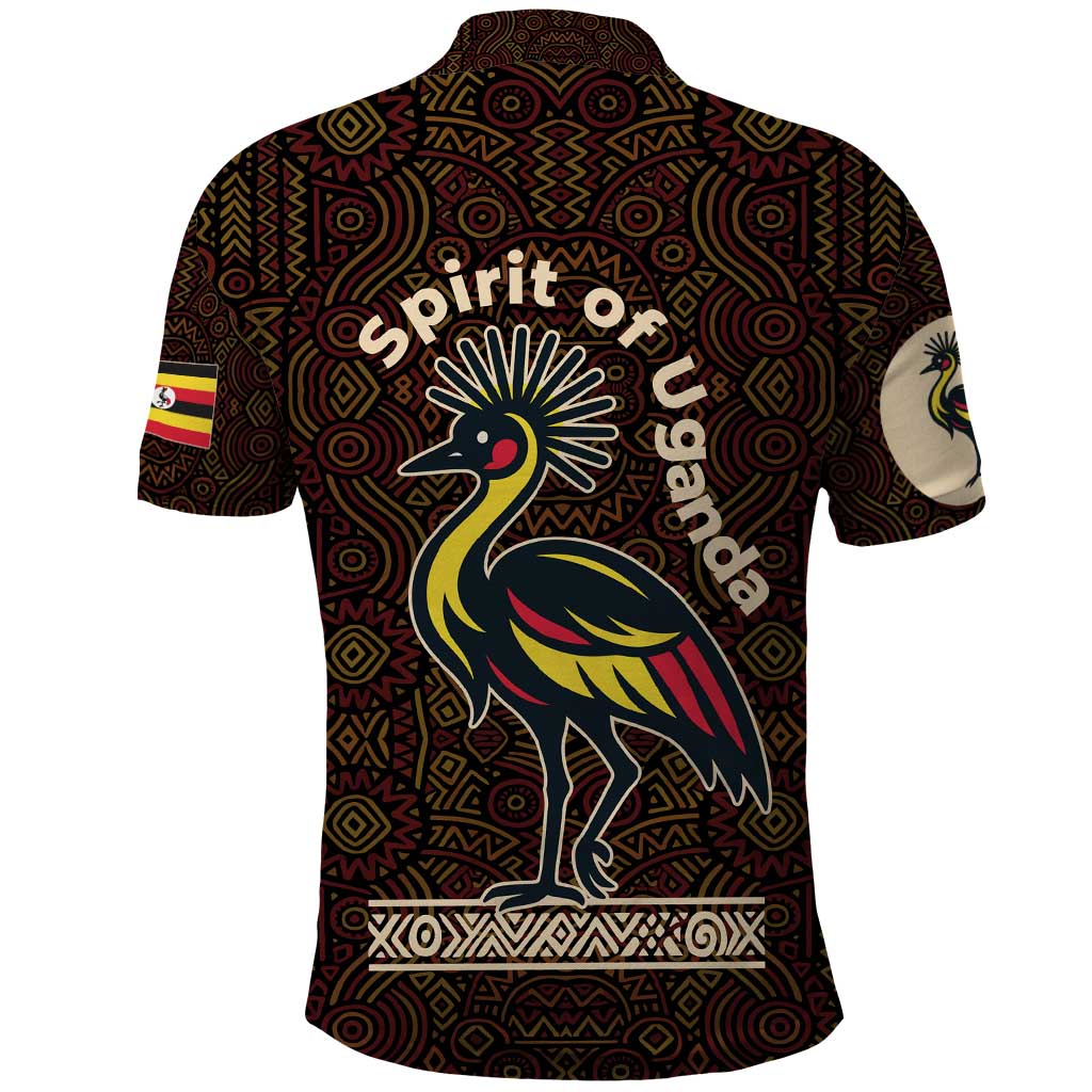 Uganda Polo Shirt - Grey Crowned Crane and Tribal Pattern Spirit of Uganda Theme