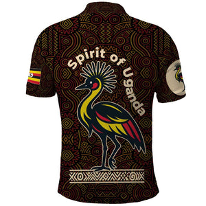 Uganda Polo Shirt - Grey Crowned Crane and Tribal Pattern Spirit of Uganda Theme