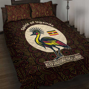 Uganda Quilt Bed Set - Grey Crowned Crane and Tribal Pattern Spirit of Uganda Theme