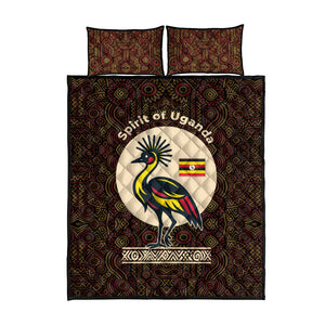 Uganda Quilt Bed Set - Grey Crowned Crane and Tribal Pattern Spirit of Uganda Theme