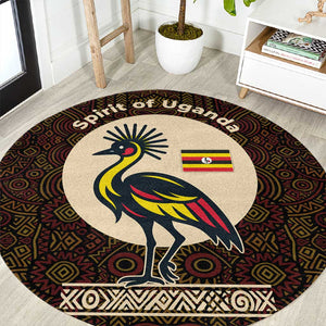 Uganda Round Carpet - Grey Crowned Crane and Tribal Pattern Spirit of Uganda Theme