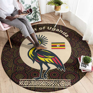 Uganda Round Carpet - Grey Crowned Crane and Tribal Pattern Spirit of Uganda Theme