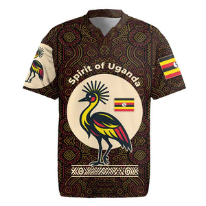 Uganda Rugby Jersey - Grey Crowned Crane and Tribal Pattern Spirit of Uganda Theme