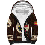 Uganda Sherpa Hoodie - Grey Crowned Crane and Tribal Pattern Spirit of Uganda Theme