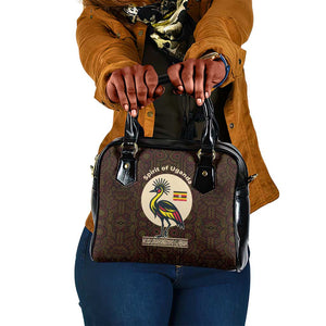 Uganda Shoulder Handbag - Grey Crowned Crane and Tribal Pattern Spirit of Uganda Theme