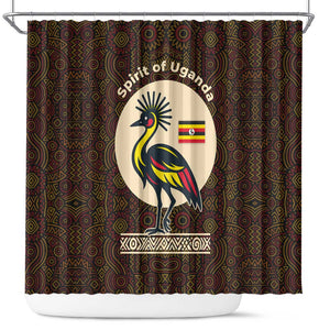 Uganda Shower Curtain - Grey Crowned Crane and Tribal Pattern Spirit of Uganda Theme