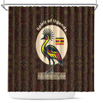 Uganda Shower Curtain - Grey Crowned Crane and Tribal Pattern Spirit of Uganda Theme