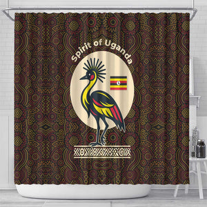 Uganda Shower Curtain - Grey Crowned Crane and Tribal Pattern Spirit of Uganda Theme