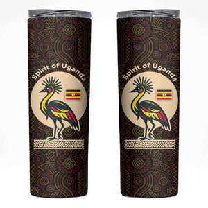 Uganda Skinny Tumbler - Grey Crowned Crane and Tribal Pattern Spirit of Uganda Theme