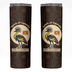 Uganda Skinny Tumbler - Grey Crowned Crane and Tribal Pattern Spirit of Uganda Theme