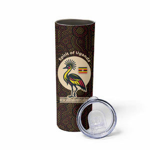 Uganda Skinny Tumbler - Grey Crowned Crane and Tribal Pattern Spirit of Uganda Theme