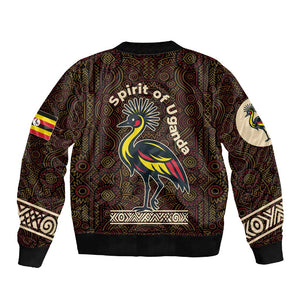 Uganda Sleeve Zip Bomber Jacket - Grey Crowned Crane and Tribal Pattern Spirit of Uganda Theme