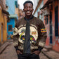 Uganda Sleeve Zip Bomber Jacket - Grey Crowned Crane and Tribal Pattern Spirit of Uganda Theme
