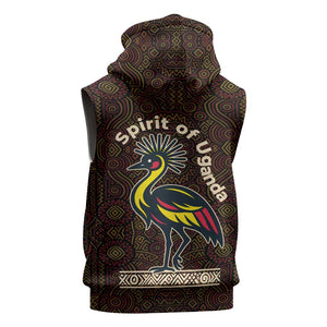 Uganda Sleeveless Hoodie - Grey Crowned Crane and Tribal Pattern Spirit of Uganda Theme - African Pride