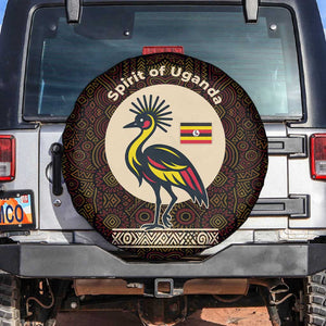 Uganda Spare Tire Cover - Grey Crowned Crane and Tribal Pattern Spirit of Uganda Theme