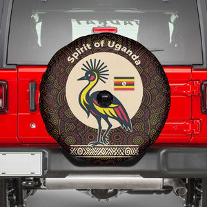 Uganda Spare Tire Cover - Grey Crowned Crane and Tribal Pattern Spirit of Uganda Theme