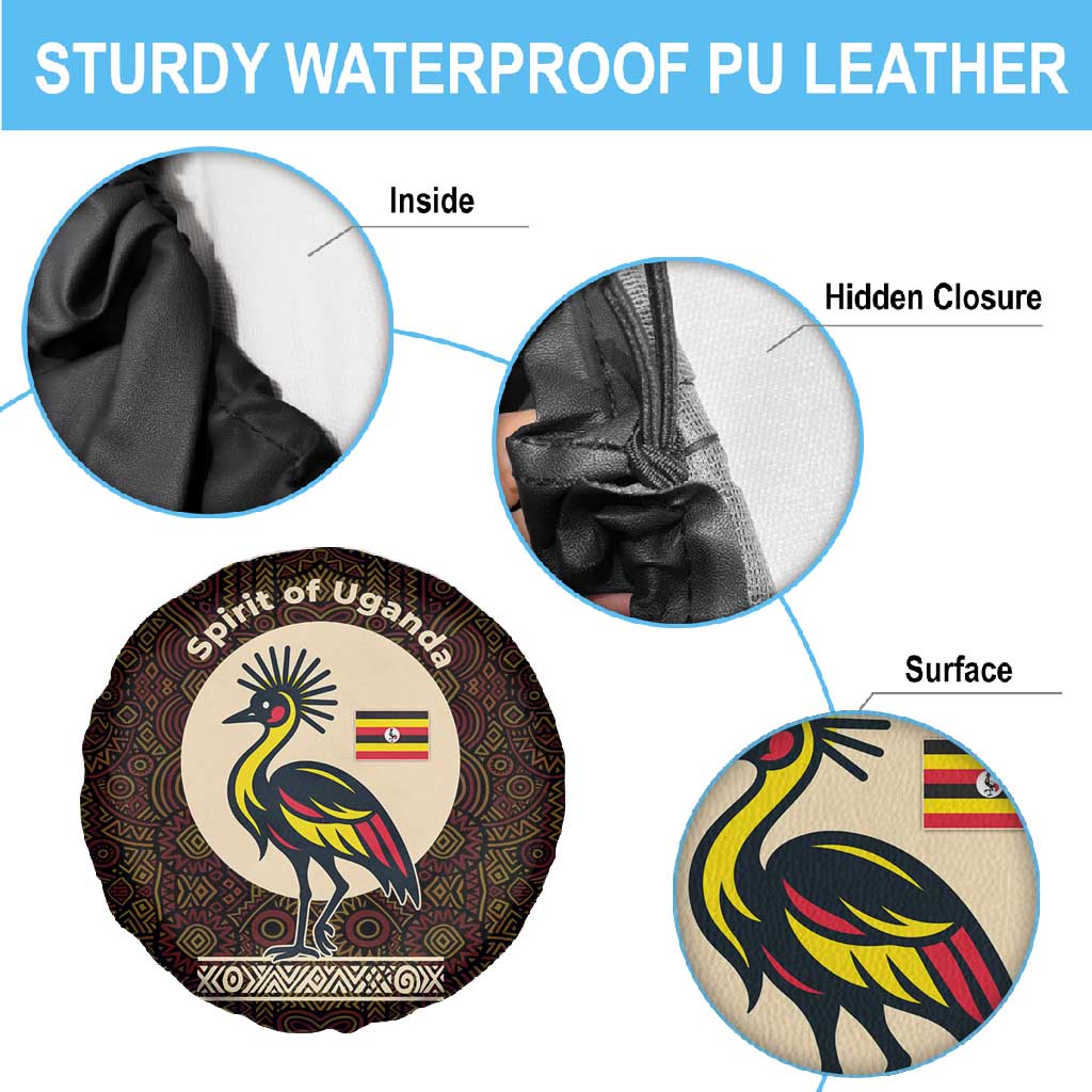 Uganda Spare Tire Cover - Grey Crowned Crane and Tribal Pattern Spirit of Uganda Theme