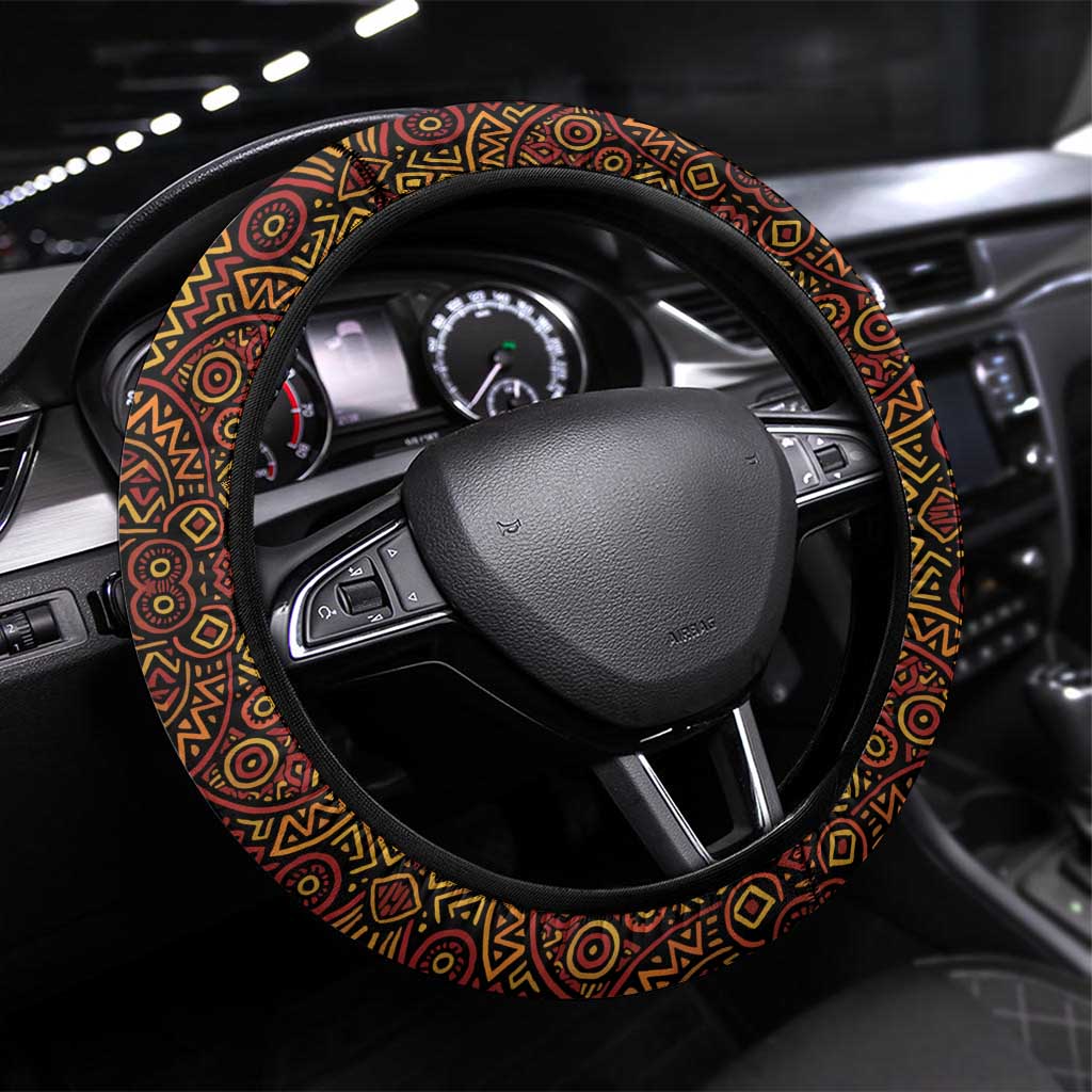 Uganda Steering Wheel Cover - Grey Crowned Crane and Tribal Pattern Spirit of Uganda Theme