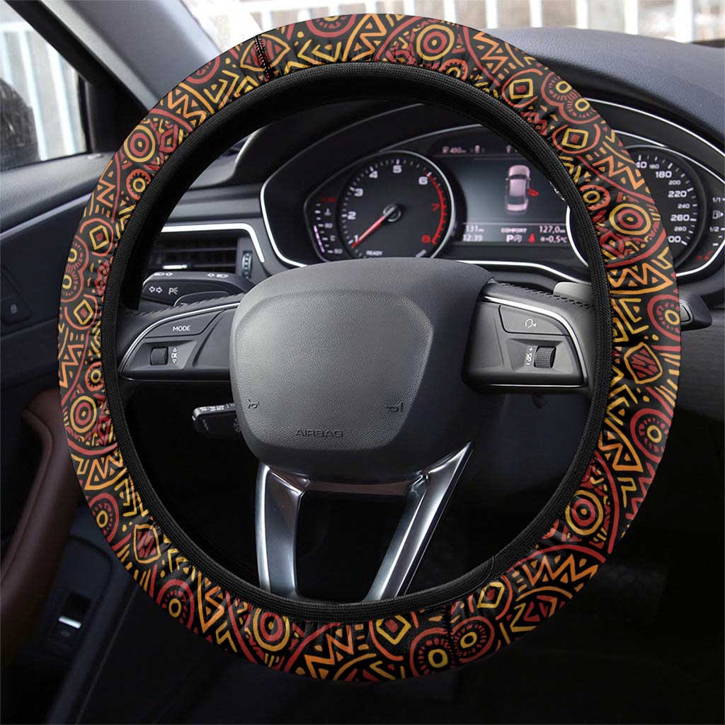 Uganda Steering Wheel Cover - Grey Crowned Crane and Tribal Pattern Spirit of Uganda Theme