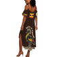 Uganda Summer Maxi Dress - Grey Crowned Crane and Tribal Pattern Spirit of Uganda Theme