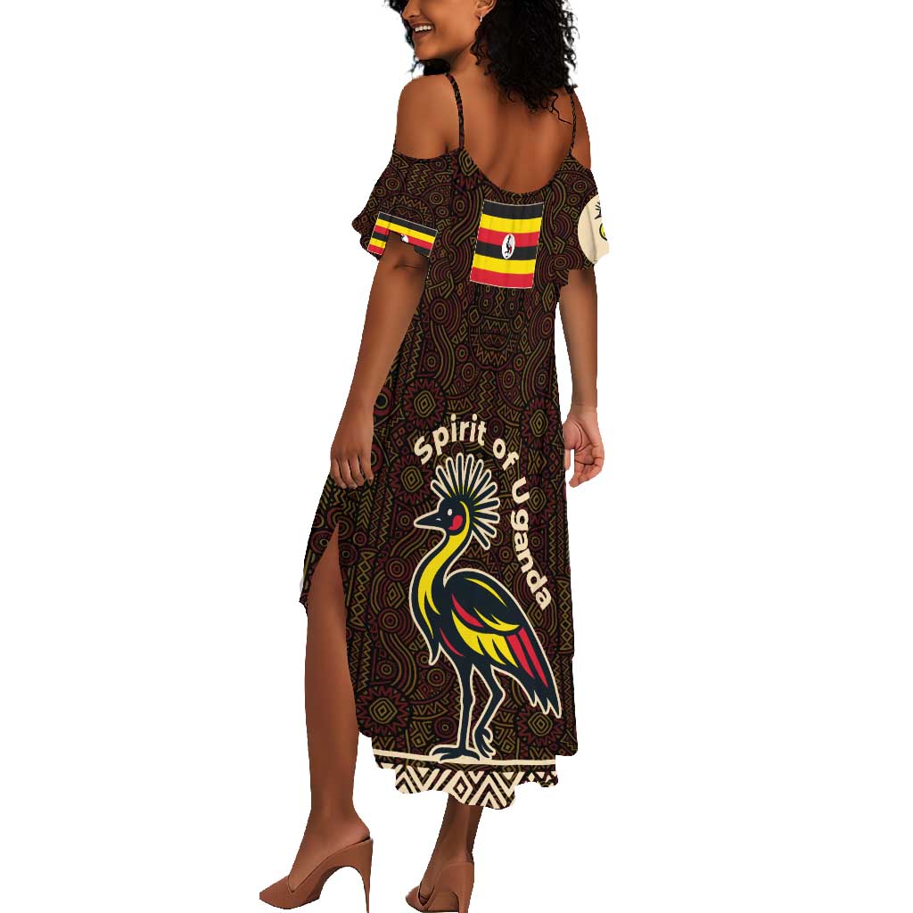 Uganda Summer Maxi Dress - Grey Crowned Crane and Tribal Pattern Spirit of Uganda Theme