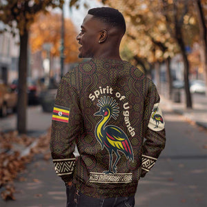 Uganda Sweatshirt - Grey Crowned Crane and Tribal Pattern Spirit of Uganda Theme