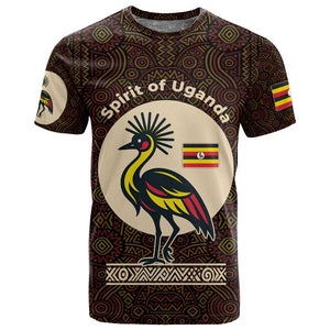 Uganda T shirt - Grey Crowned Crane and Tribal Pattern Spirit of Uganda Theme