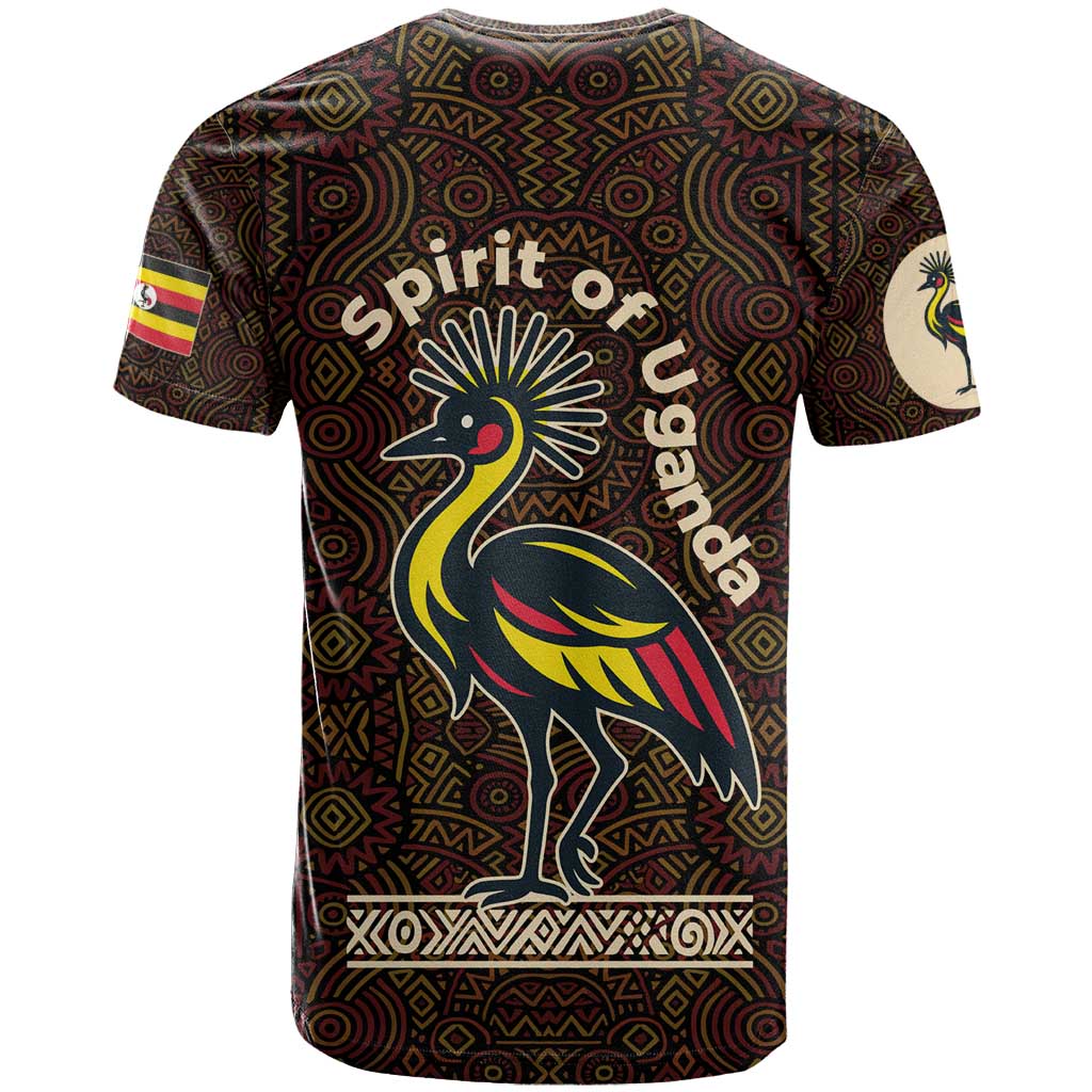 Uganda T shirt - Grey Crowned Crane and Tribal Pattern Spirit of Uganda Theme