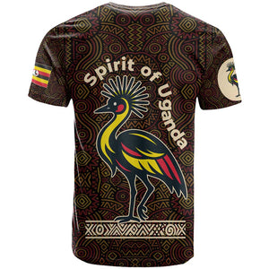 Uganda T shirt - Grey Crowned Crane and Tribal Pattern Spirit of Uganda Theme