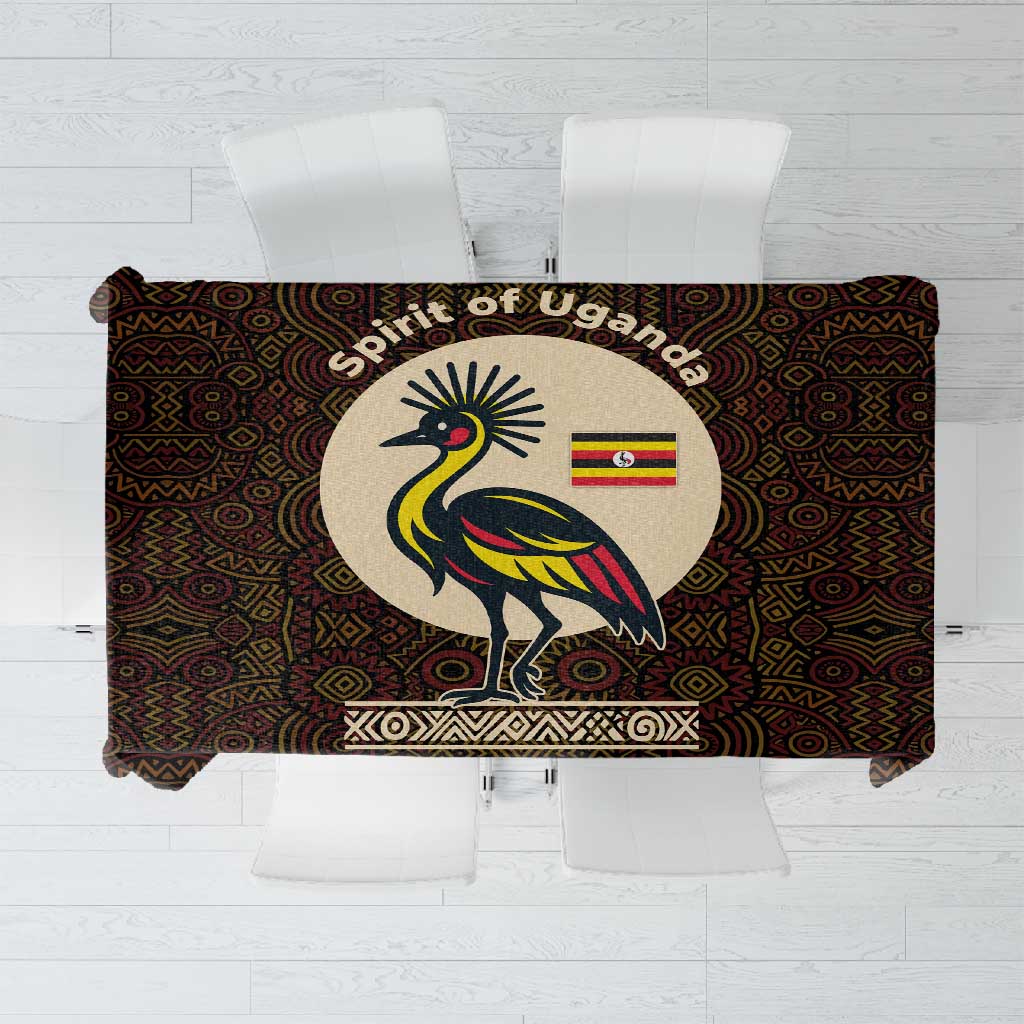 Uganda Tablecloth - Grey Crowned Crane and Tribal Pattern Spirit of Uganda Theme