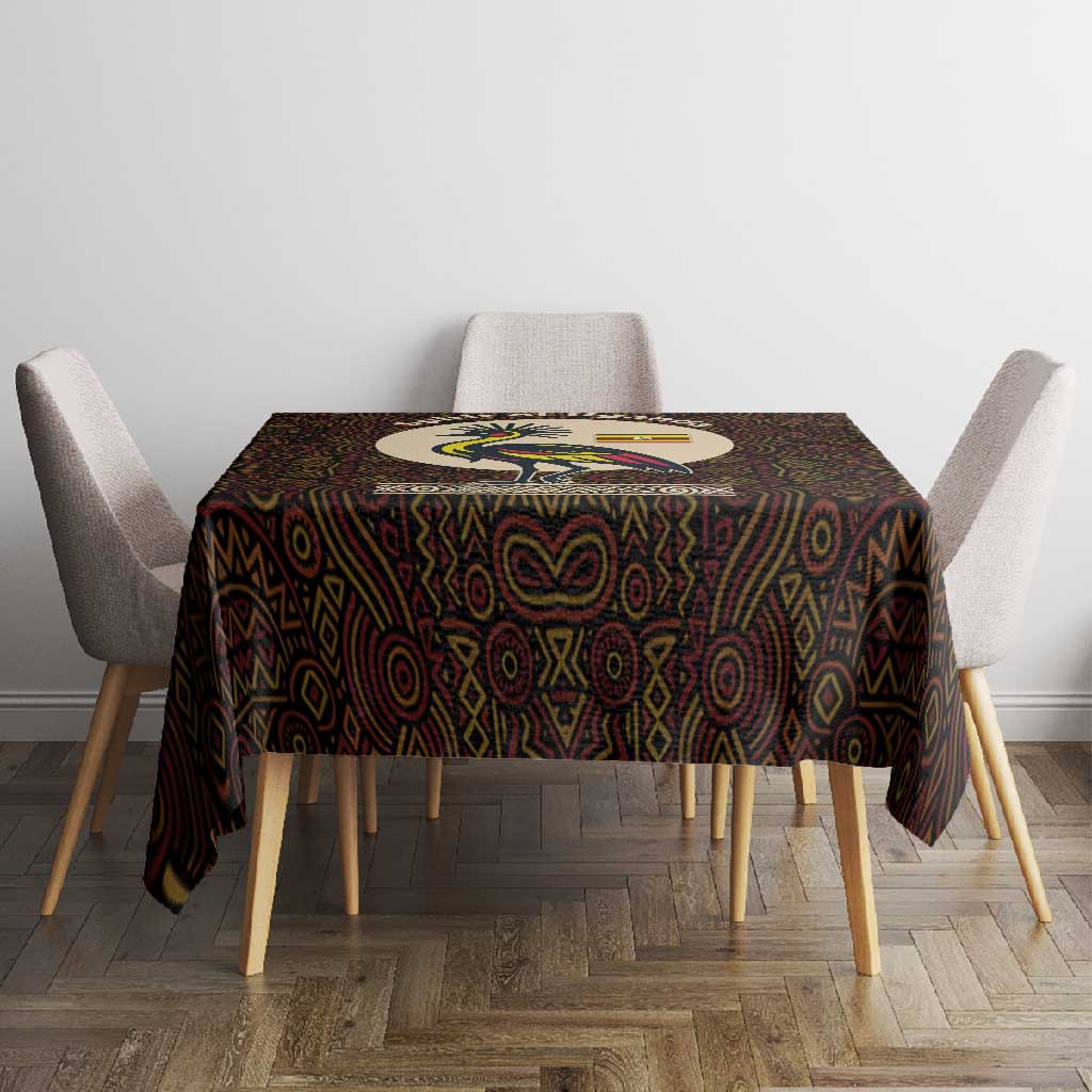 Uganda Tablecloth - Grey Crowned Crane and Tribal Pattern Spirit of Uganda Theme