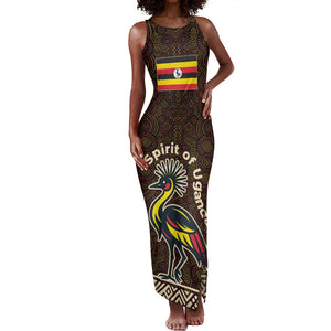 Uganda Tank Maxi Dress - Grey Crowned Crane and Tribal Pattern Spirit of Uganda Theme