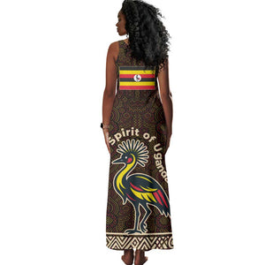 Uganda Tank Maxi Dress - Grey Crowned Crane and Tribal Pattern Spirit of Uganda Theme