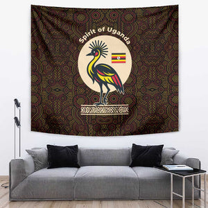 Uganda Tapestry - Grey Crowned Crane and Tribal Pattern Spirit of Uganda Theme
