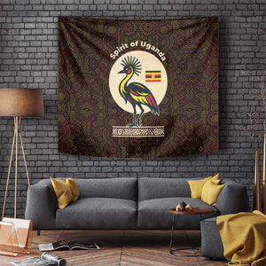Uganda Tapestry - Grey Crowned Crane and Tribal Pattern Spirit of Uganda Theme