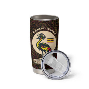 Uganda Tumbler Cup - Grey Crowned Crane and Tribal Pattern Spirit of Uganda Theme
