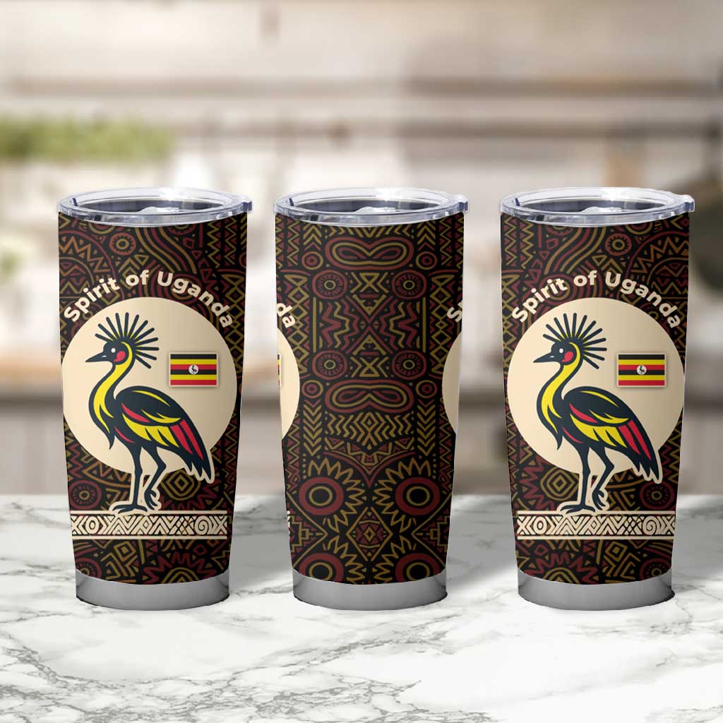 Uganda Tumbler Cup - Grey Crowned Crane and Tribal Pattern Spirit of Uganda Theme