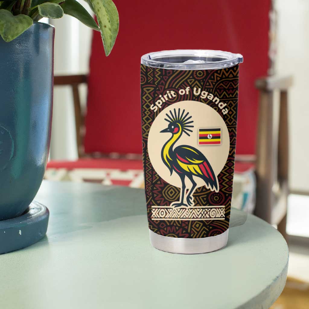 Uganda Tumbler Cup - Grey Crowned Crane and Tribal Pattern Spirit of Uganda Theme