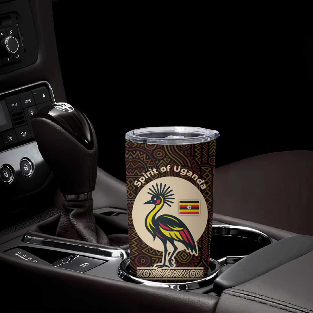 Uganda Tumbler Cup - Grey Crowned Crane and Tribal Pattern Spirit of Uganda Theme