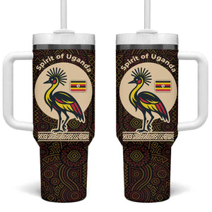 Uganda Tumbler With Handle - Grey Crowned Crane and Tribal Pattern Spirit of Uganda Theme