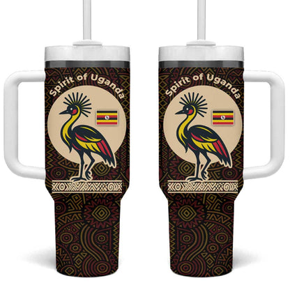 Uganda Tumbler With Handle - Grey Crowned Crane and Tribal Pattern Spirit of Uganda Theme