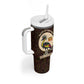 Uganda Tumbler With Handle - Grey Crowned Crane and Tribal Pattern Spirit of Uganda Theme