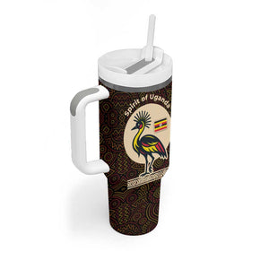 Uganda Tumbler With Handle - Grey Crowned Crane and Tribal Pattern Spirit of Uganda Theme